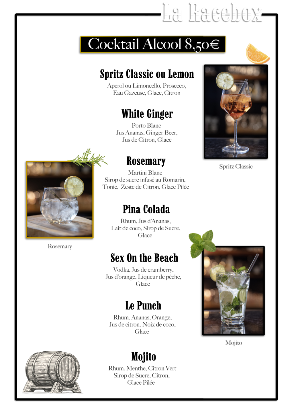 CARTE boisson : COCKTAILS  Alcool
