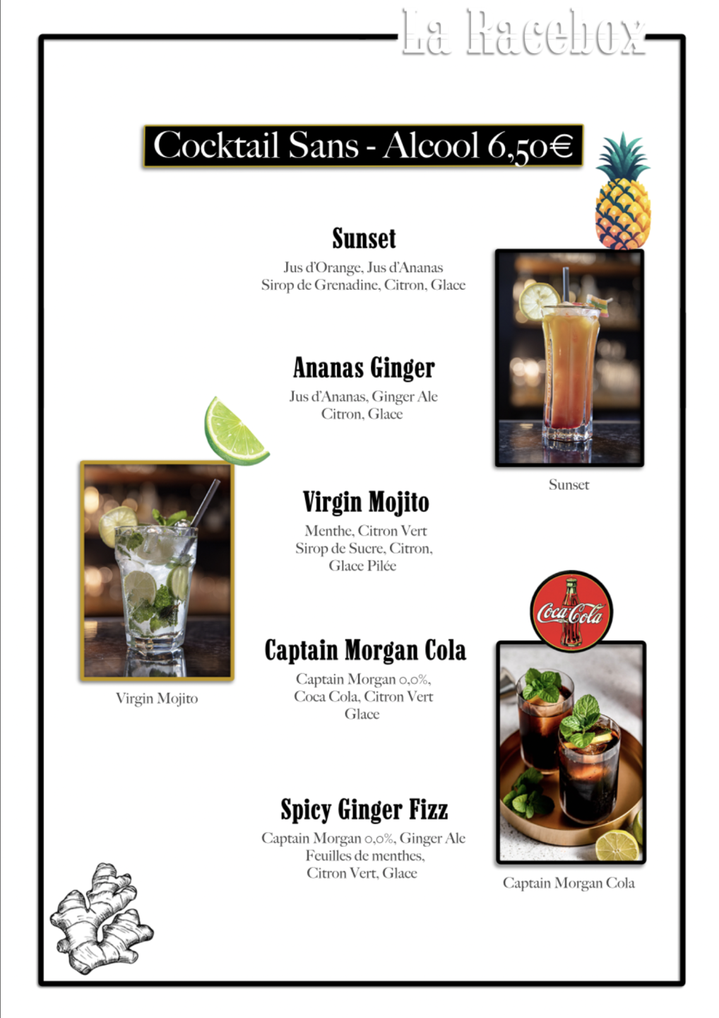 CARTE boisson : COCKTAILS Sans Alcool
