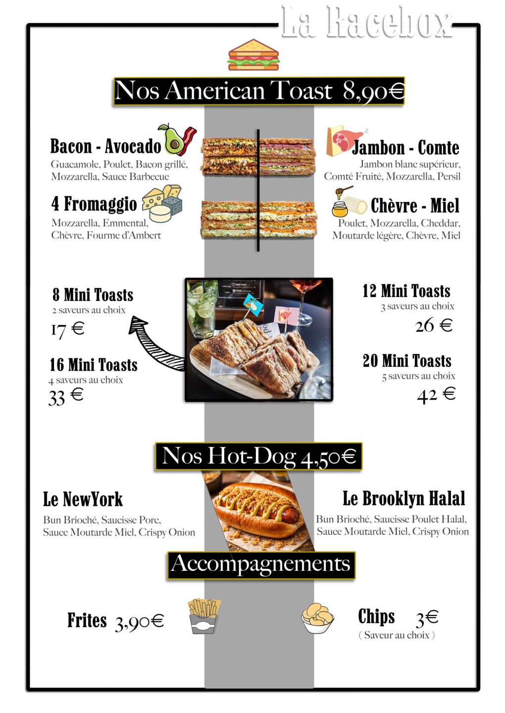 CARTE : American toast , hot dog et frites