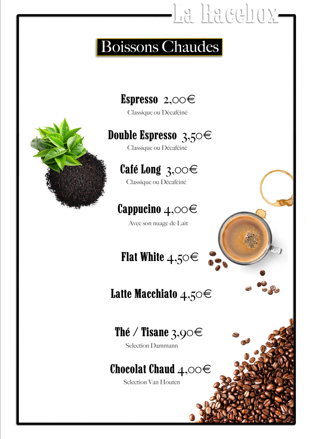 CARTE boisson : Boissons Chaudes