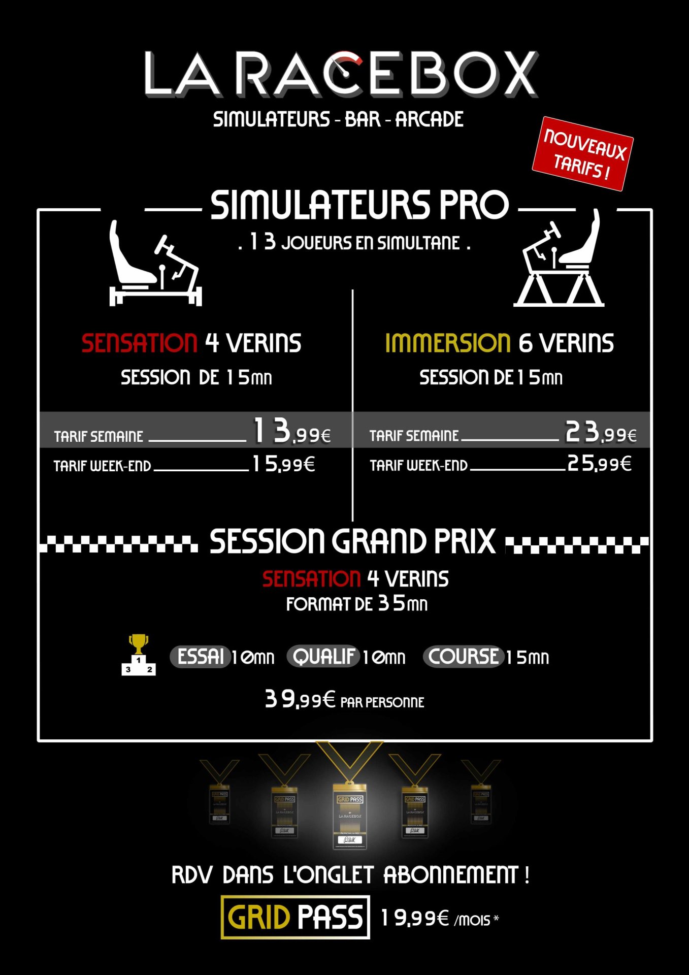 Grille de tarif pour les sessions de simulateur 