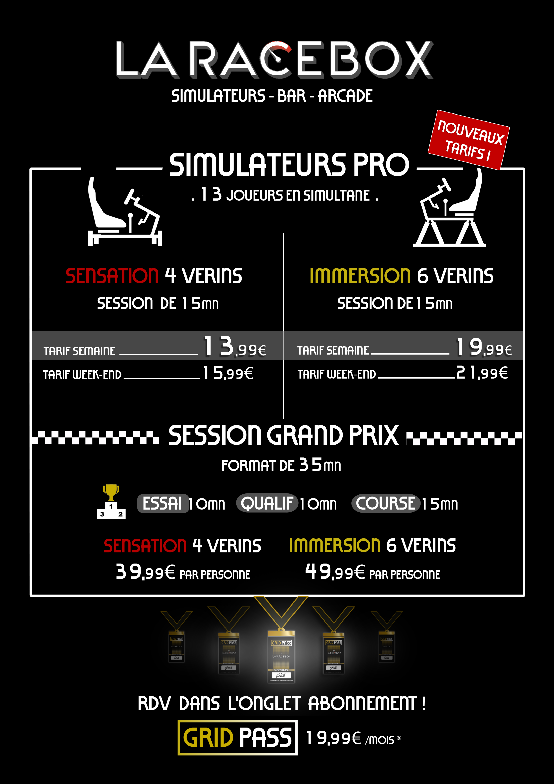 Grille de tarif pour les sessions de simulateur 
