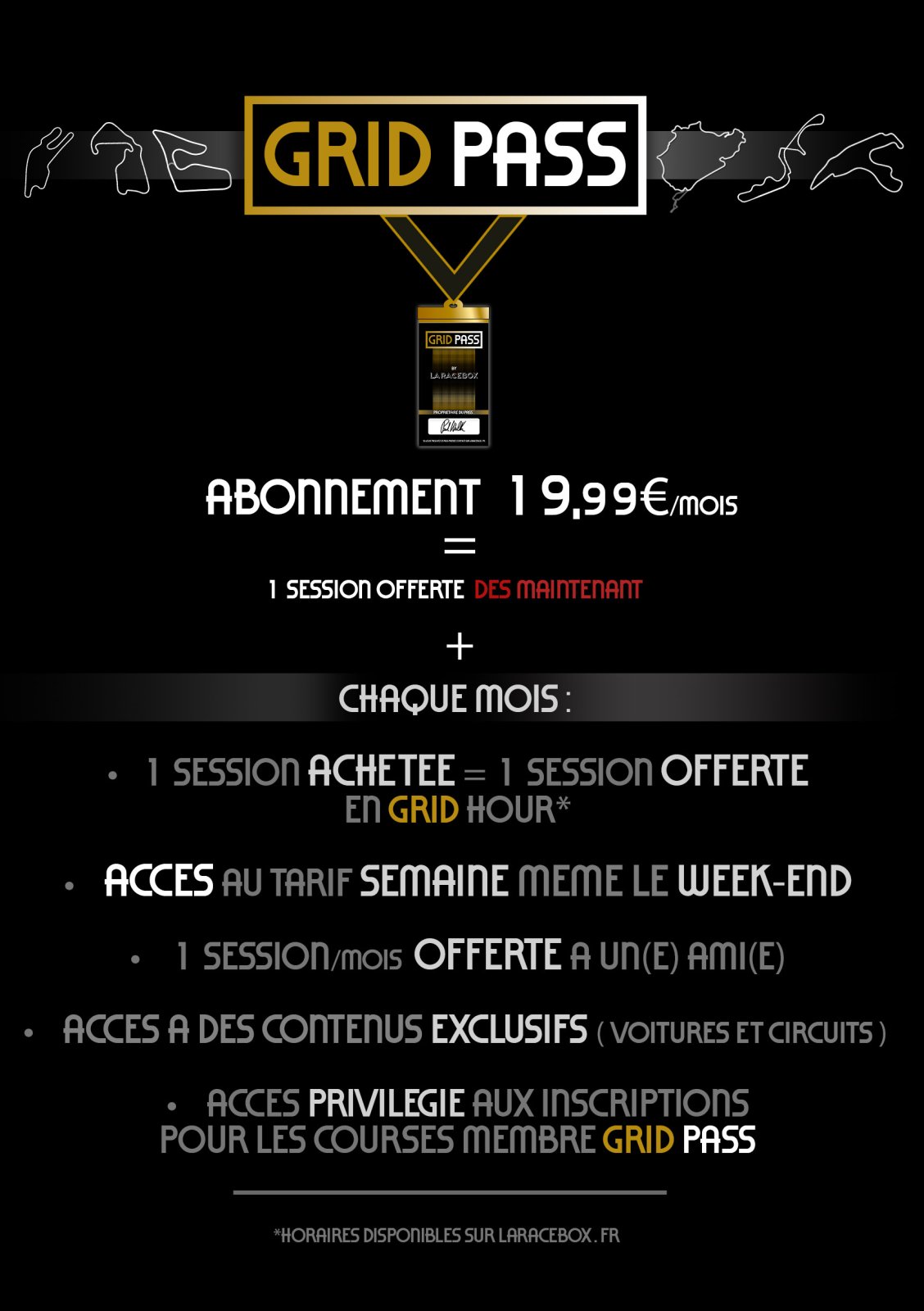 Grille de tarifs simulateurs Grid Pass La Racebox